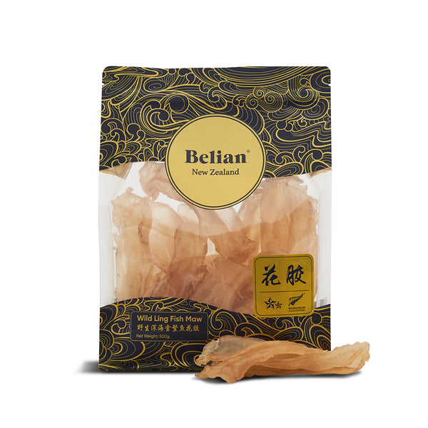 Belian®精品|新西兰深海鳕鳘鱼花胶|白胶2/二星500克（15-25片）